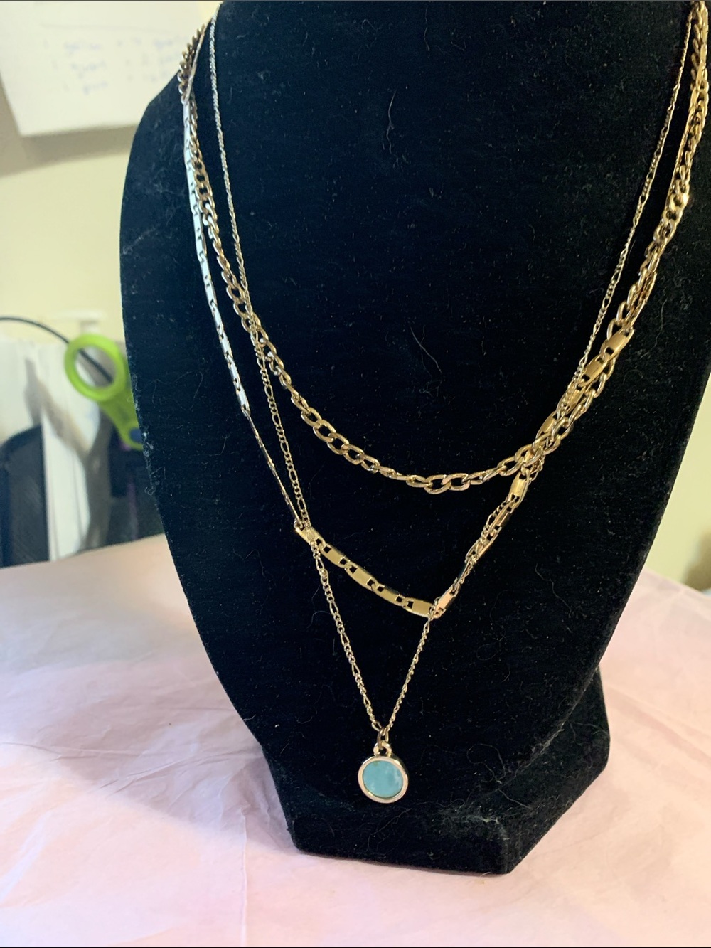 Layered Gold Necklace with Blue Pendant - Picture 4 of 9